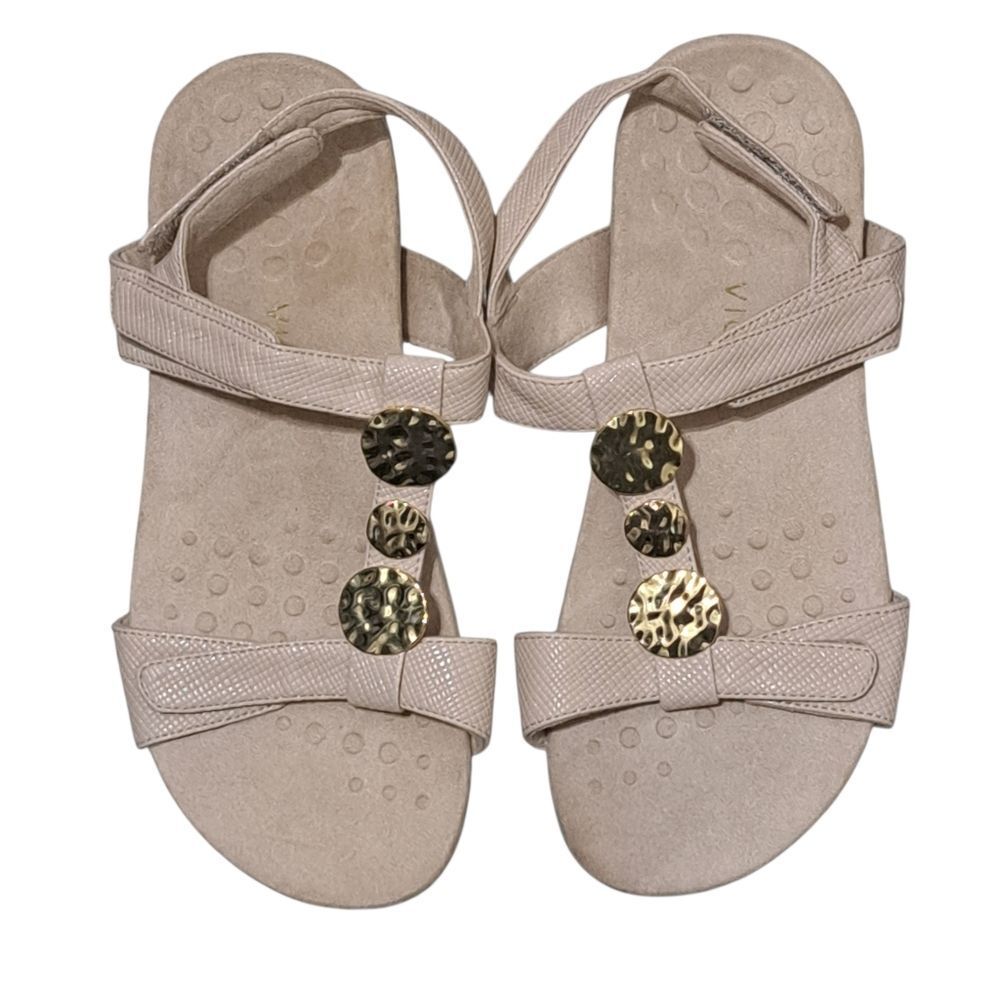 Vionic Women's Farra Lizzard Stylish Sandals With Gold Accents Light Pink Sz 10 - Picture 3 of 13